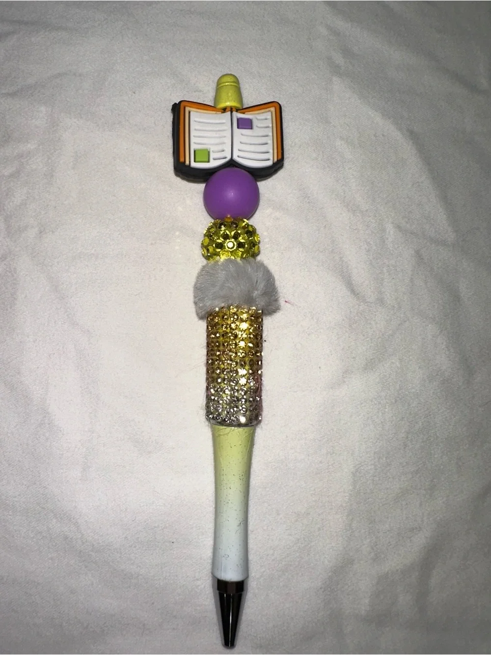 Embellished Novelty Pen with Book Topper - Purple & Gold Accents